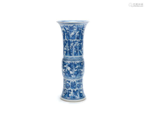 Kangxi A blue and white beaker vase, gu