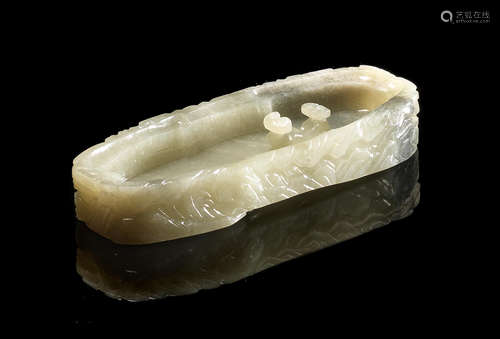 Ming Dynasty or later A pale green and grey jade brush washer