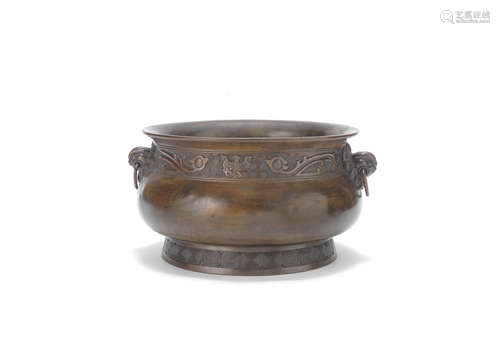 Xuande six-character mark, 18th century A large bronze incense burner