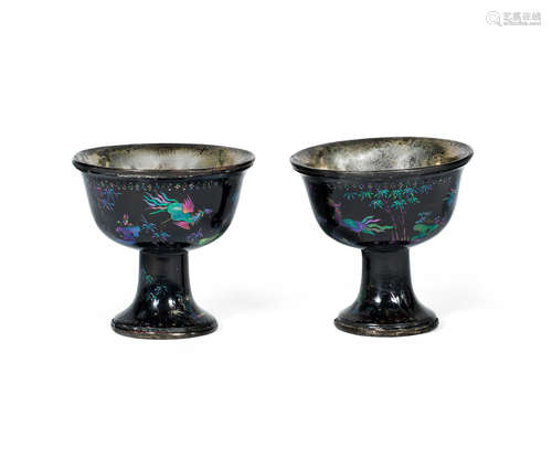 17th/18th century A pair of lac burgauté stem cups