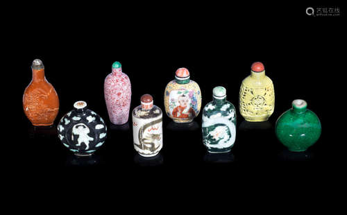 Late Qing Dynasty and later A group of eight porcelain snuff bottles