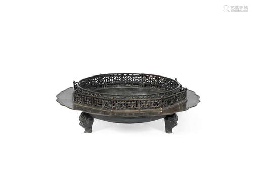 17th century A large bronze tripod brazier