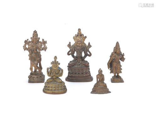 Nepal and North India, 19th and 20th century A group of five small brass and copper alloy figures