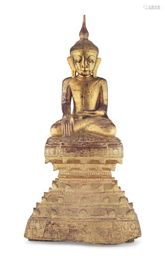 Burma, 19th century A large gilt-wood figure of Buddha