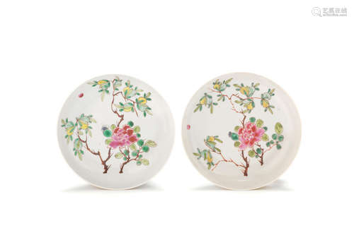 Yongzheng six-character marks and of the period A pair of famille rose 'floral' dishes