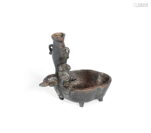 17th century An iron 'mythical beast' water pot and integral incense holder