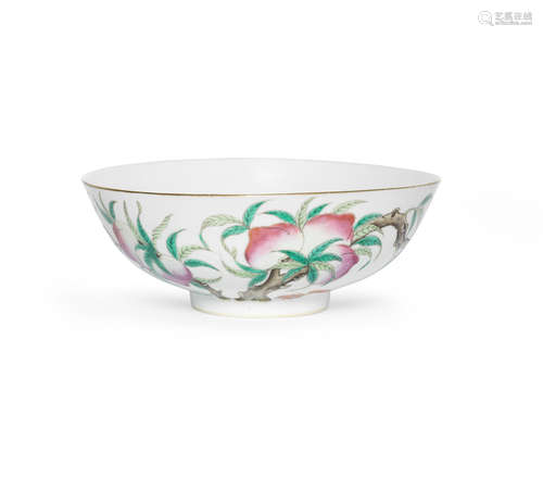 Guangxu six-character mark in iron-red and of the period A famille rose 'peaches' bowl