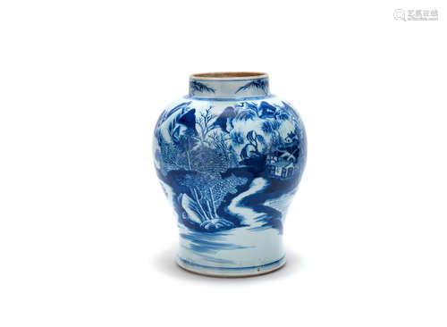 18th century A blue and white 'landscape' baluster vase