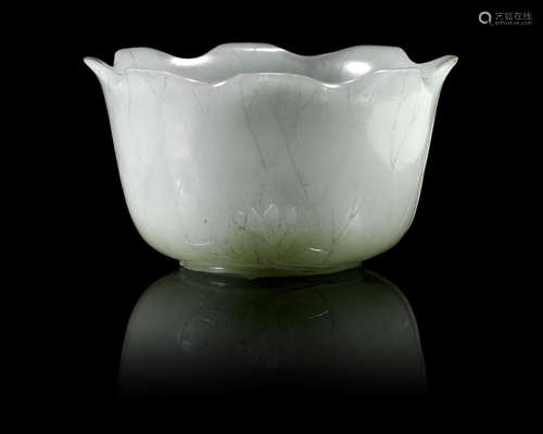 18th century A pale green jade 'lotus leaf' cup