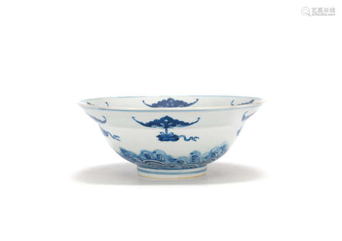 Qianlong seal mark and of the period A blue and white 'twelve bats' bowl