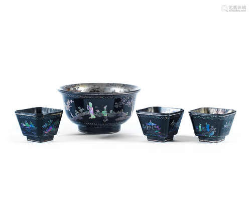 17th/18th century A Lac Burgauté Bowl and three Square Cups