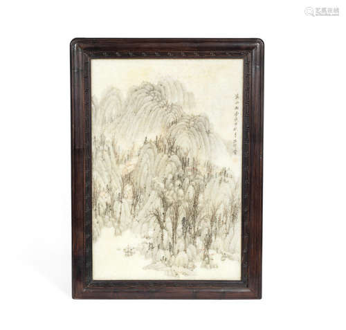 Signed Hong Shengxie, cyclically dated gengshen year, corresponding to 1920 A painted marble table screen