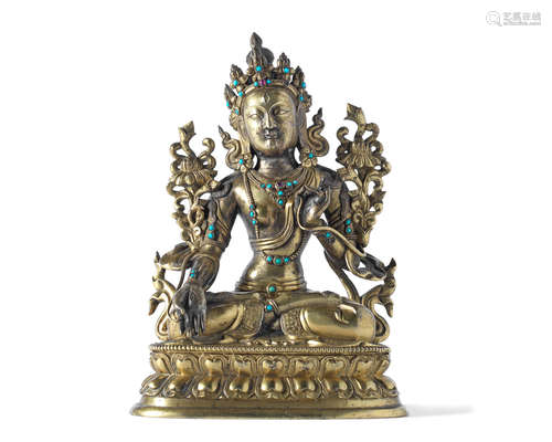 18th century A hardstone-inset gilt-bronze figure of White Tara