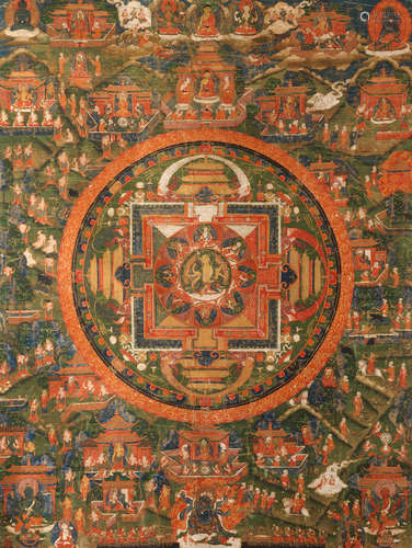 Tibet or Nepal, 18th/19th century  A nine-deity mandala of Ushnishavijaya