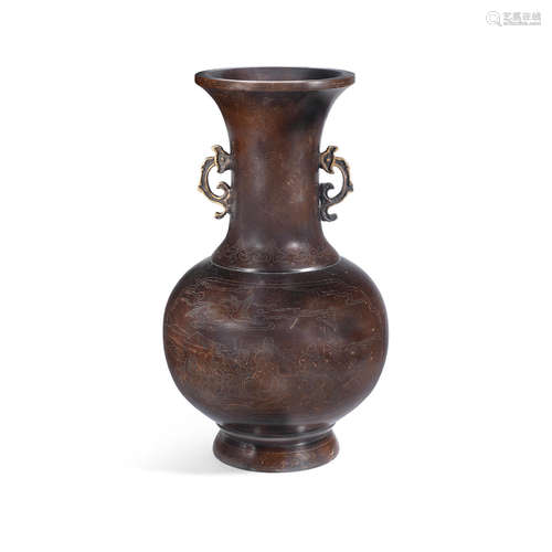 19th century A silver wire-inlaid bronze baluster vase