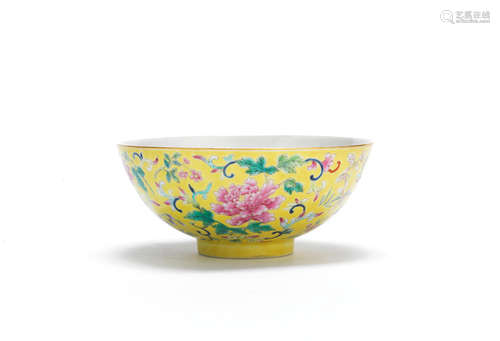 Xianfeng six-character mark and probably of the period A yellow-ground famille rose 'floral' bowl