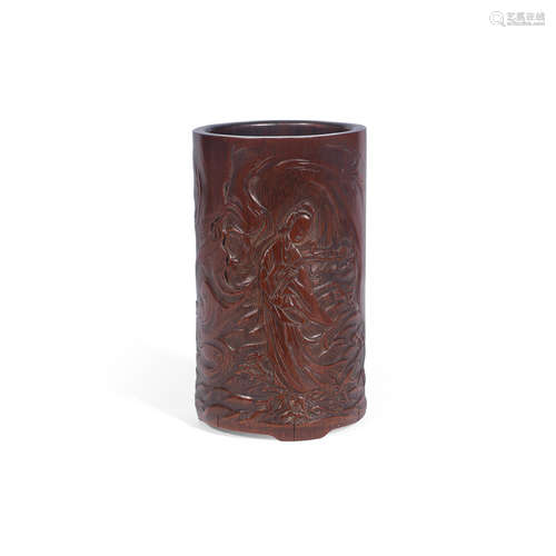 18th century A carved bamboo brush pot