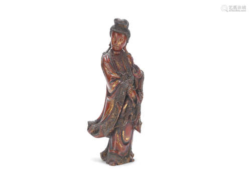 17th/18th century A gilt-lacquered wood figure of Guanyin