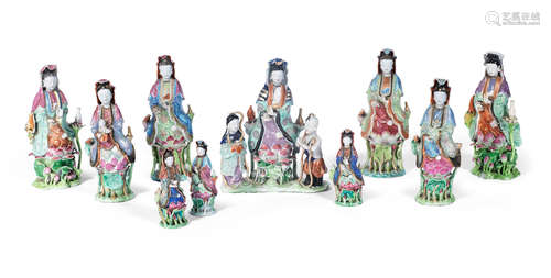 19th century  A group of ten famille rose figures of Guanyin