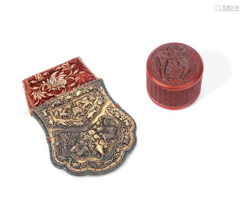 17th/18th century and 18th/19th century A silver-gilt velvet purse and a small cinnabar lacquer box and cover