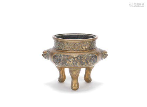 19th century A large bronze tripod incense burner