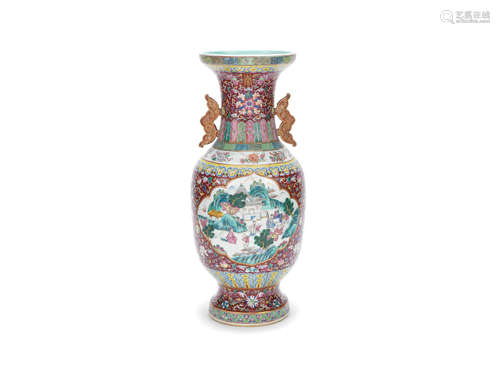 Daoguang six-character mark, Late 19th century A famille rose 'scholars' baluster vase