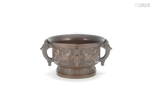 18th century A large archaic-style bronze incense burner, gui