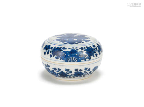 Kangxi A blue and white 'Precious Objects' circular box and cover