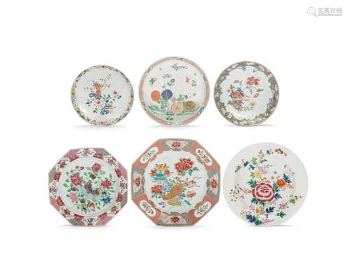 Qianlong A group of five famille rose dishes