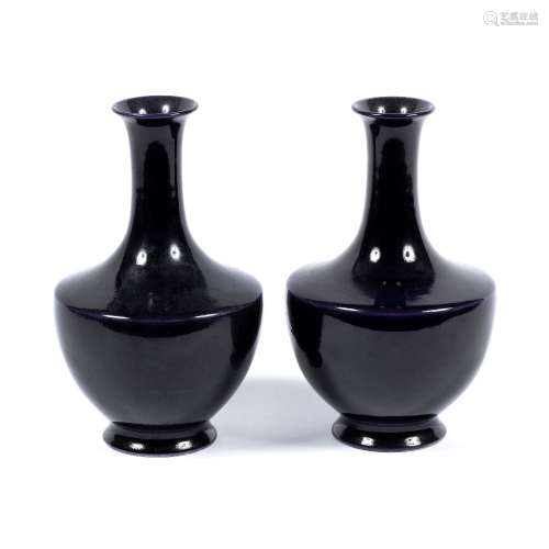 Pair of monochrome vases Chinese, 19th Century of aubergine glaze with elongated neck 18cm high (2)