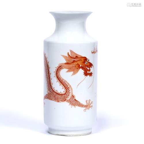 Iron red decorated vase Chinese, 19th Century decorated with a five clawed dragon chasing a pearl