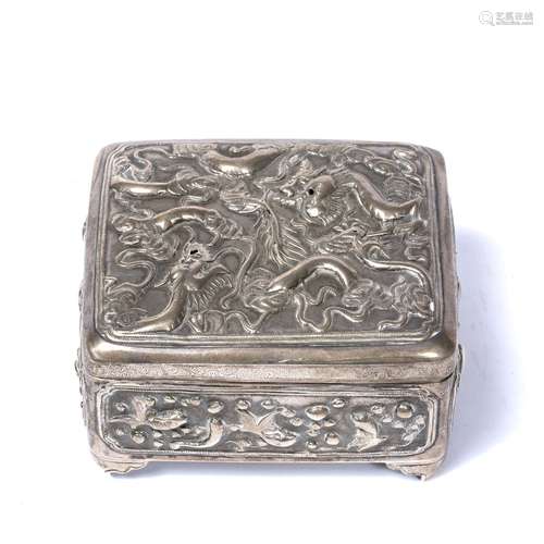 Export silver rectangular cigarette box Chinese, circa 1900 possibly by Luen Hing, Shanghai (LH