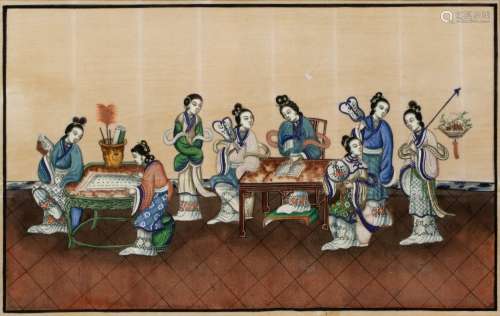 Collection of rice paper drawings Chinese, 19th/20th Century watercolours, portraits and domestic