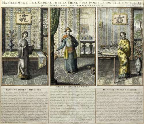 Three engravings Chinese 'Habillement l'empereur de la chine and Dames de sonne palais avec quelques