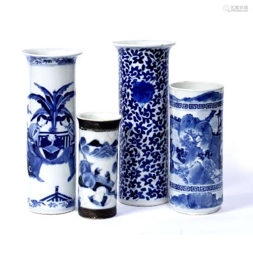 Blue and white cylindrical vase Chinese, 19th Century scrolling lotus design, Kangxi mark 26cm and
