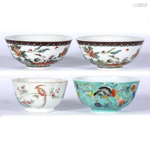 Green porcelain bowl Chinese, 19th Century painted in enamels, Guangxu mark in red 11.5cm a pair