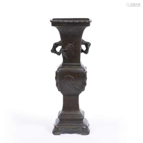 Bronze vase Chinese, 19th Century decorated in simple form with bamboo stylised decorations and