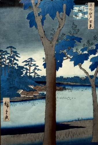 Utagawa Hiroshige Paulownia Plantation of Akasaka woodblock from the series 'One Hundred Famous Vies