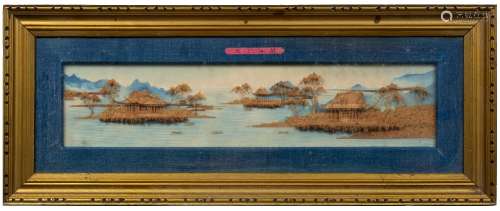 Pair of cork studies Chinese, early 20th Century with river landscape scenes, various small