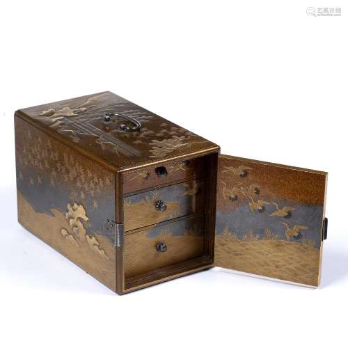 Gold lacquer, rectangular kodansu (small cabinet) Japanese, early Meiji fitted with two interior