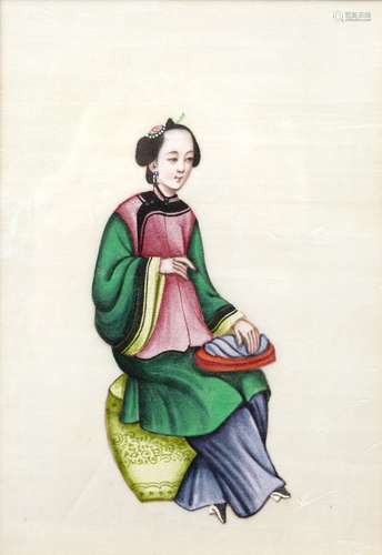 Set of six pith studies Chinese, 19th Century to include various scenes of ladies sewing, writing,