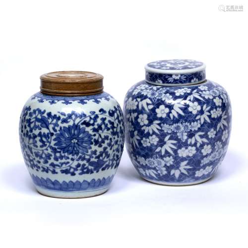 Two blue and white ginger jars Chinese, 19th Century the first decorated with flowering prunus