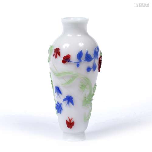Three-colour Peking overlay glass vase Chinese, 19th century of baluster form, with a milky white