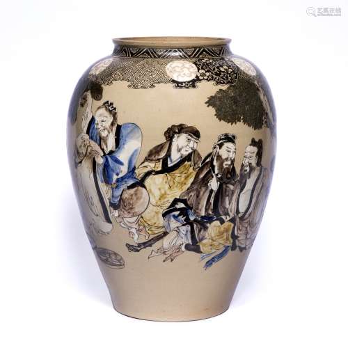 Satsuma vase Japanese, 19th Century painted with Luohans around the side 35cm