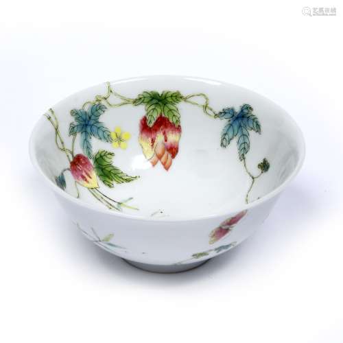 Porcelain bowl Chinese decorated in the famille rose palette with fruiting and foliated