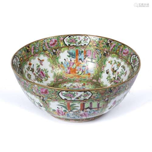 Canton punch bowl Chinese, 19th Century alternating panels of terrace scenes and birds and flowers