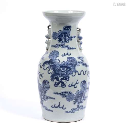 Celadon vase Chinese, 19th Century decorated with kylins in the sky rising clouds and Buddhist