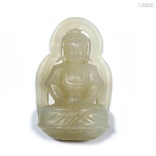 Carved jade Buddha Chinese, 18th/19th Century the figure kneeling with hands clasped 8.5cm high x