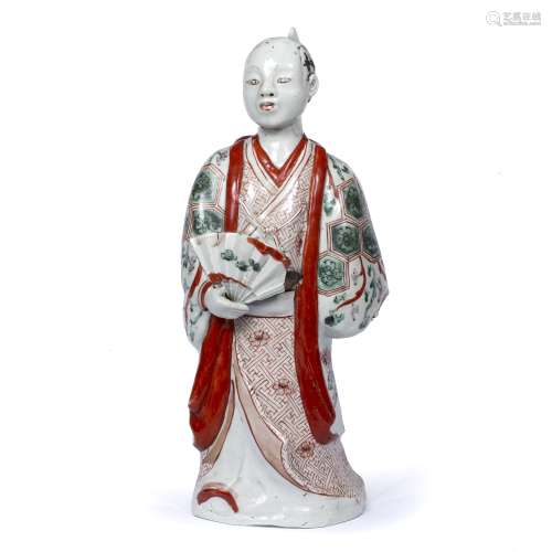 Imari porcelain figure Japanese decorated in a traditional kimono holding a fan 39cm high