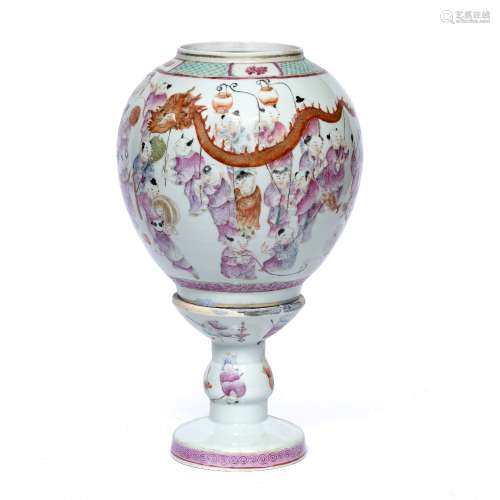 Porcelain lamp Chinese, late 19th/early 20th Century painted with Hundred Boys, the ovoid vase on